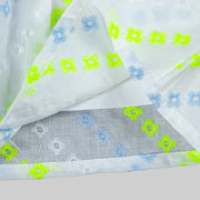 White Hakoba Floral Stripe Sleeveless Dress with  Neon Green Bow for Girls