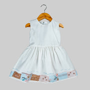 Blue Floral Printed Jacket And White Skater Frock For Girls