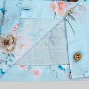 Blue Floral Printed Jacket And White Skater Frock For Girls