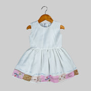 Pink Floral Printed Jacket And White Skater Frock For Girls