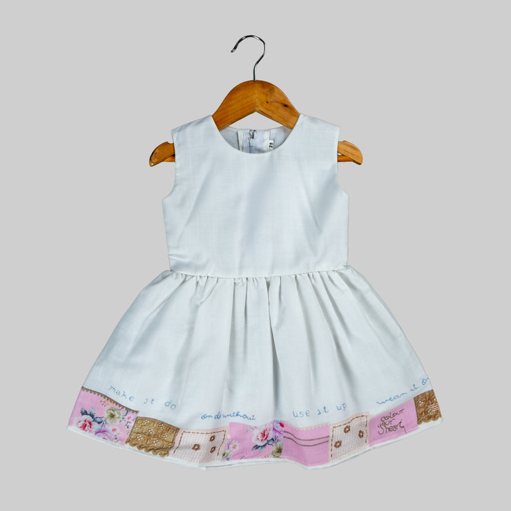 Pink Floral Printed Jacket And White Skater Frock For Girls