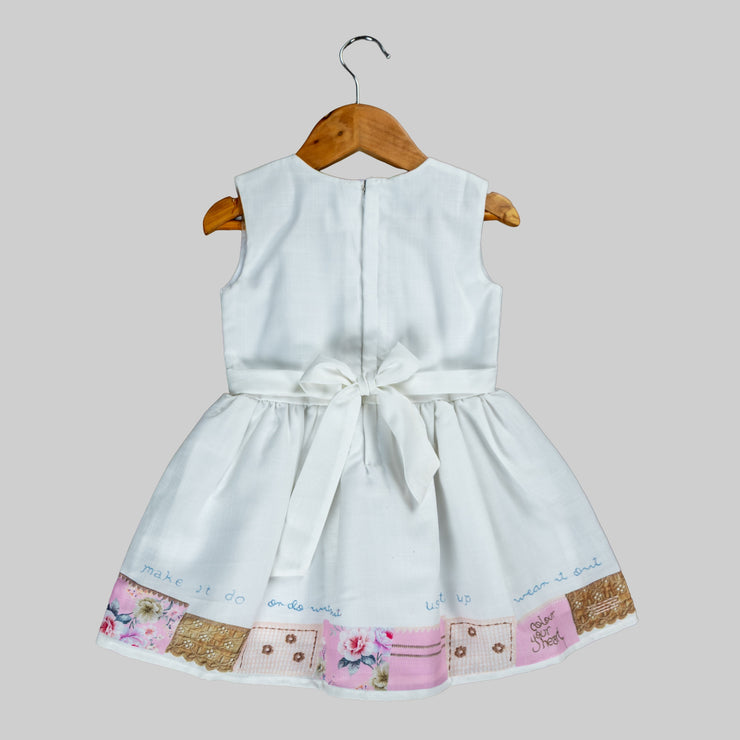 Pink Floral Printed Jacket And White Skater Frock For Girls