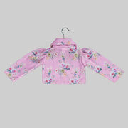 Pink Floral Printed Jacket And White Skater Frock For Girls