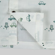 White Car Print Shirt & Olive Green Pant Set for Boys