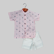 Pink Checkered Shirt & White Shorts Set