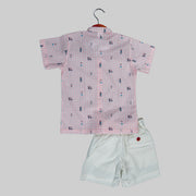 Pink Checkered Shirt & White Shorts Set