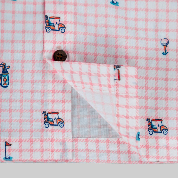 Pink Checkered Shirt & White Shorts Set