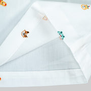 White Cartoon Print Shirt & Rust Orange Shorts Set for Boys
