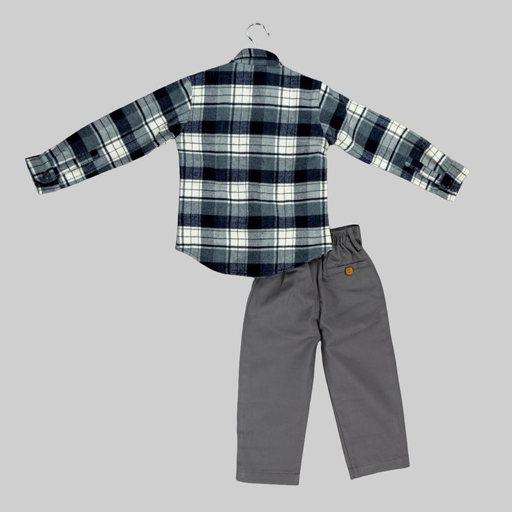 Black & Grey Boys' Checkered Shirt with Grey Trousers Set