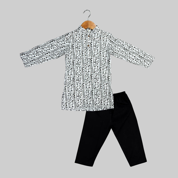 Monochrome Bloom Boys' Kurta Pajama Set