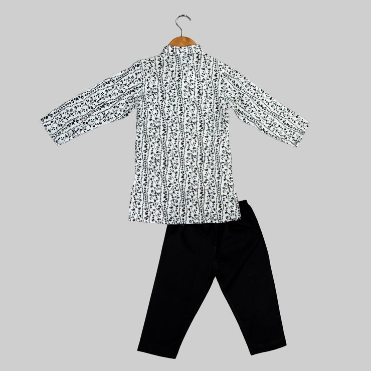 Monochrome Bloom Boys' Kurta Pajama Set
