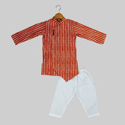 Rust Striped Asymmetric Kurta Pajama Set for Boys