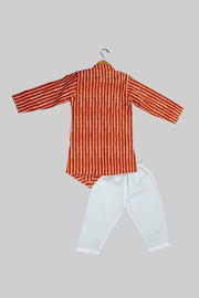 Rust Striped Asymmetric Kurta Pajama Set for Boys