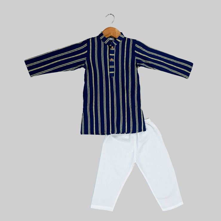 Navy Stripe Elegance Boys' Kurta Pajama Set