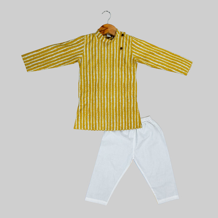 Mustard Striped Kurta Pyjama Set for Boys