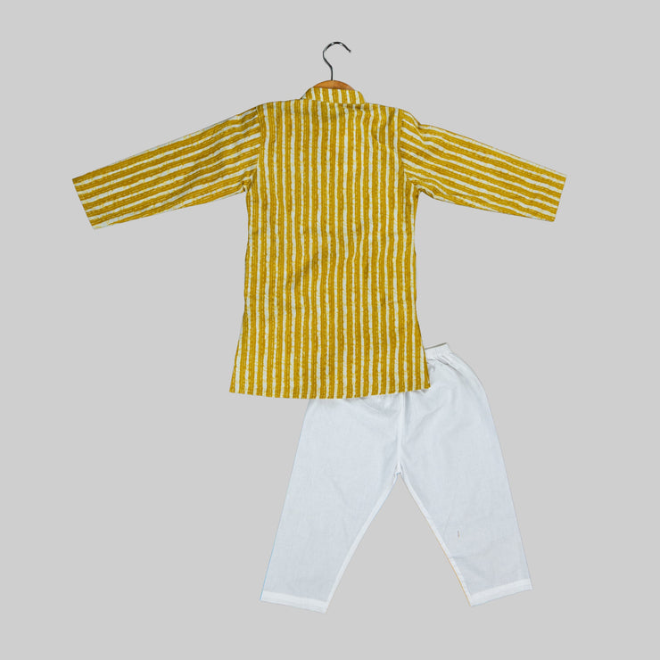 Mustard Striped Kurta Pyjama Set for Boys