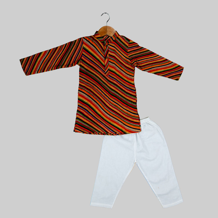 Multicoloured Striped Kurta Pyjama Set