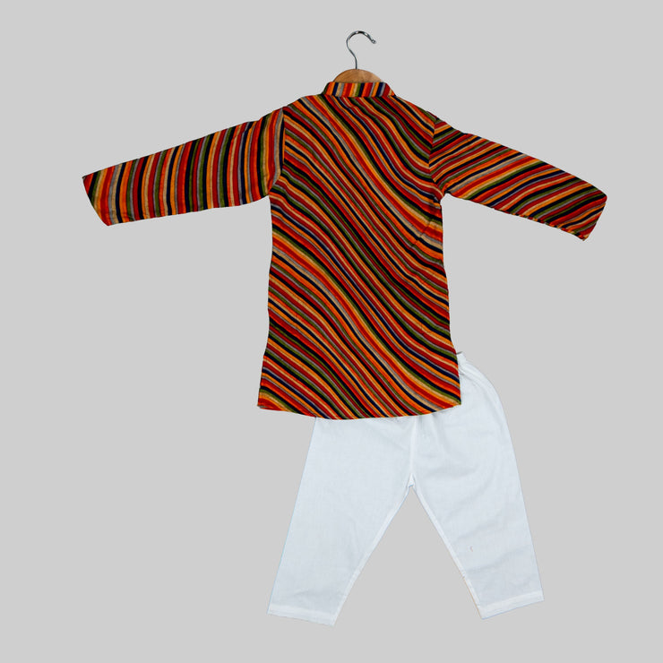 Multicoloured Striped Kurta Pyjama Set