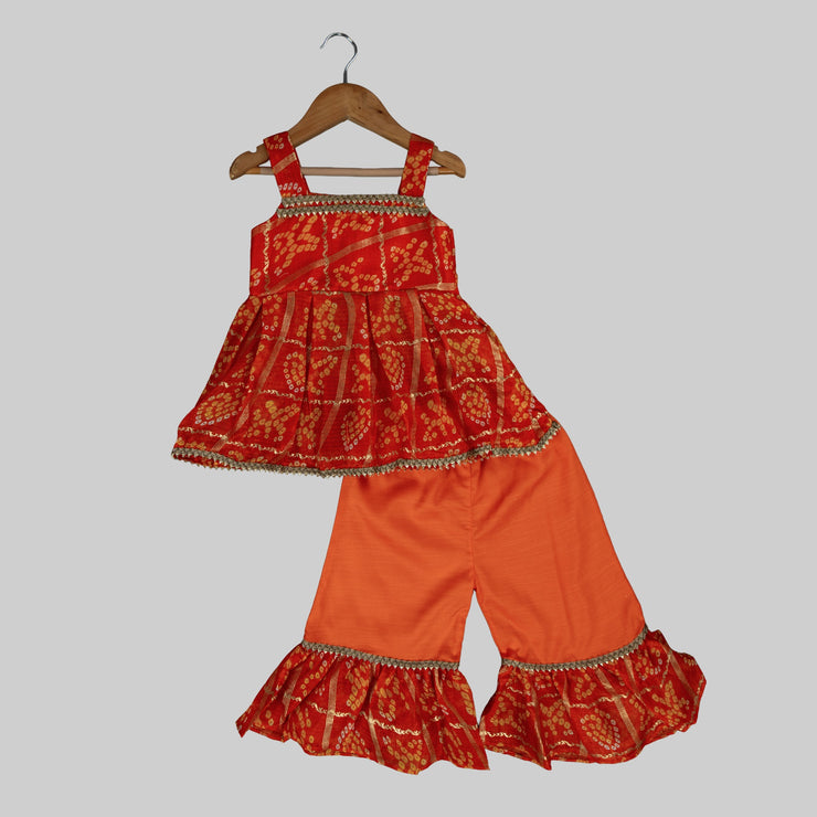 Orange Festive Bandhani Peplum & Sharara Set