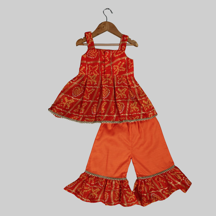 Orange Festive Bandhani Peplum & Sharara Set