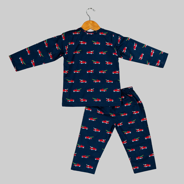 Navy Blue Christmas Car Print Sleepwear Set for Boys