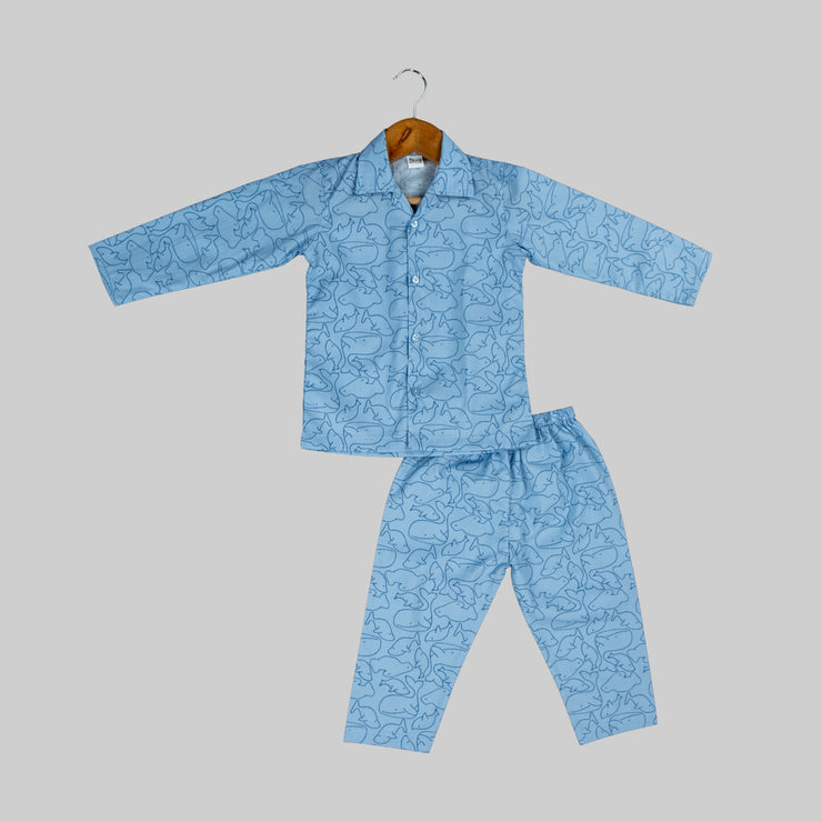 Blue Dinosaur Print Nightwear Set for Boys