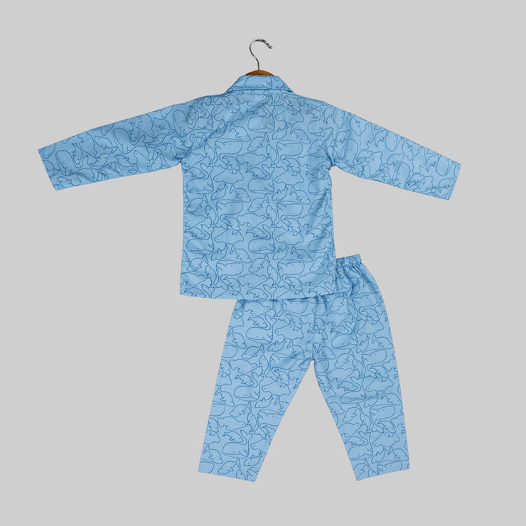 Blue Dinosaur Print Nightwear Set for Boys