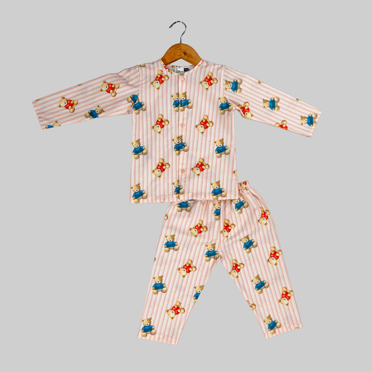 Pink Teddy Bear Print Nightwear Set for Kids
