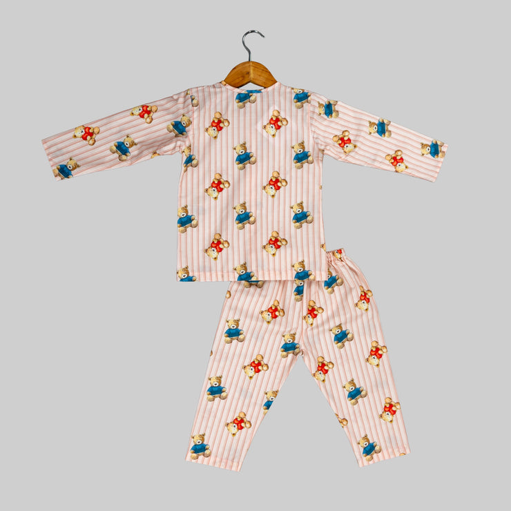 Pink Teddy Bear Print Nightwear Set for Kids
