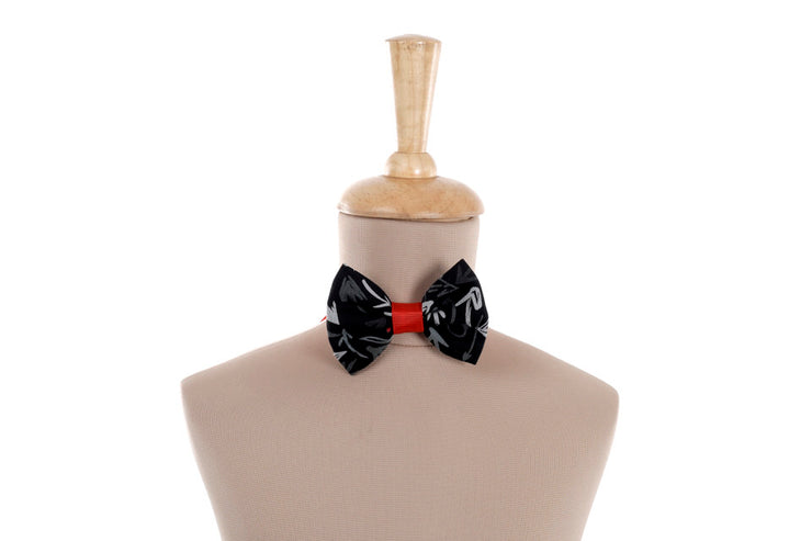 Black Bow Tie with Grey and White Print