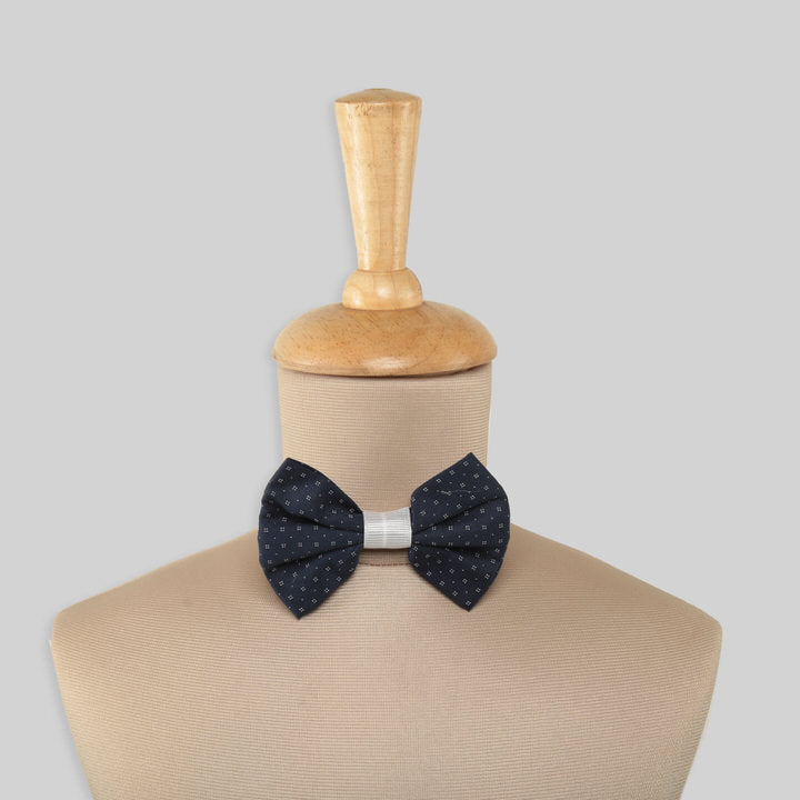 Navy Blue Cotton Bow Tie With White Dots