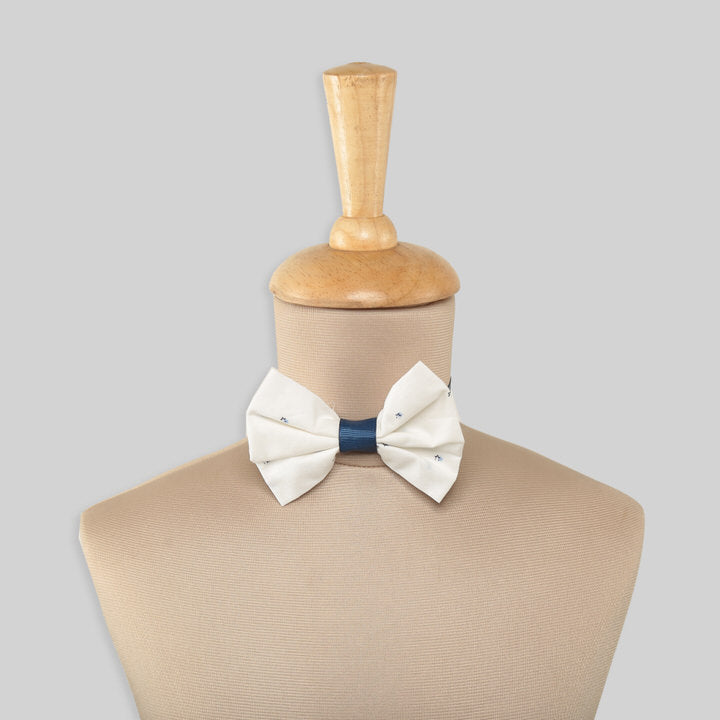 White Bow Tie For Boys With Blue Dots