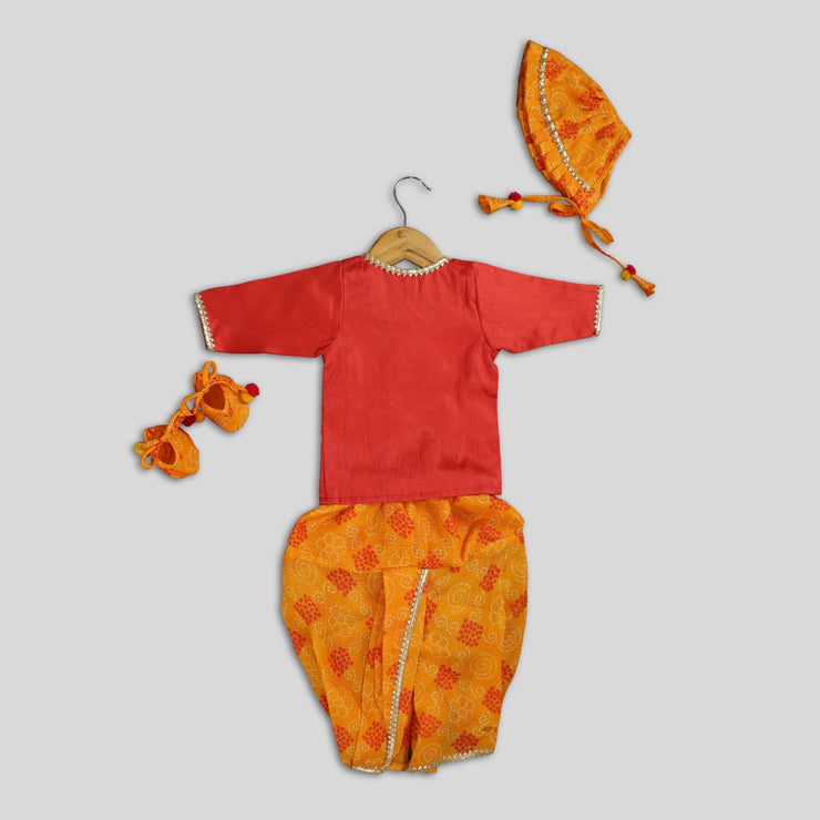 Majestic Saffron Dhoti-Kurta (Jaamna) For Boys