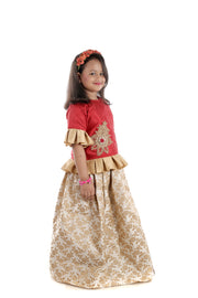 Maroon and Cream Party Top and Ghaghara with Embroidered Motif