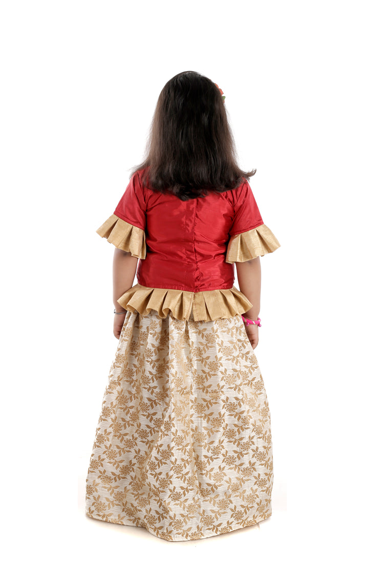 Maroon and Cream Party Top and Ghaghara with Embroidered Motif