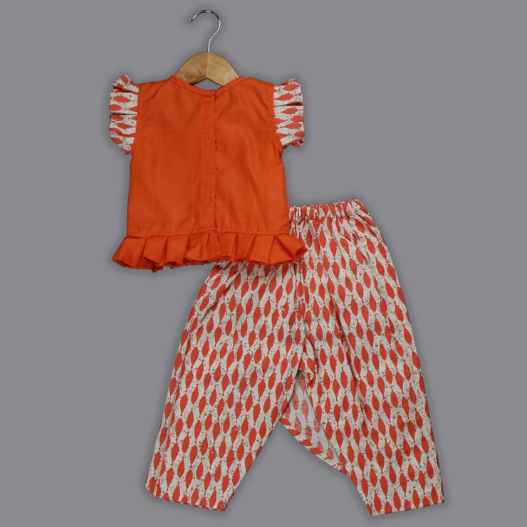 Orange and Beige Cotton Top and Pant Set