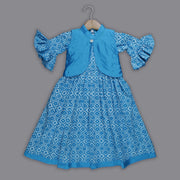 Blue Cotton Frock and Jacket Set