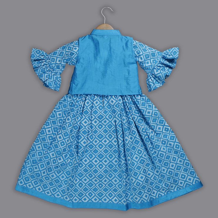 Blue Cotton Frock and Jacket Set