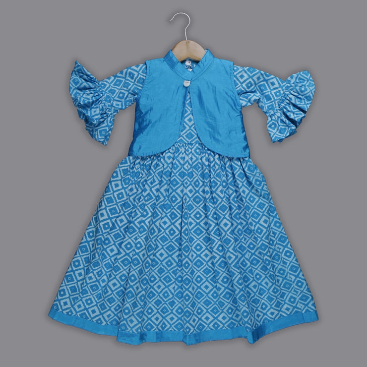 Blue Cotton Frock and Jacket Set