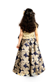 Blue & Beige Indo-Western Top & Skirt with Peacock Motif