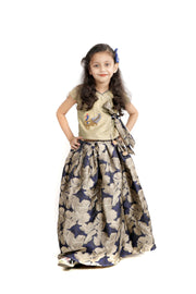 Blue & Beige Indo-Western Top & Skirt with Peacock Motif