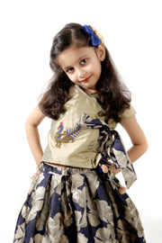 Blue & Beige Indo-Western Top & Skirt with Peacock Motif