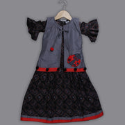 Black Rayon Frock with Fancy Grey Jacket