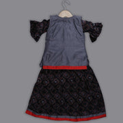 Black Rayon Frock with Fancy Grey Jacket