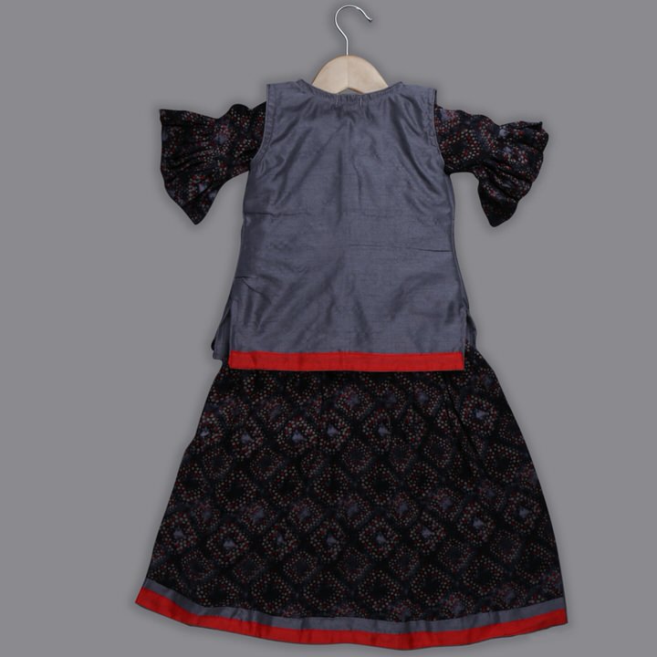 Black Rayon Frock with Fancy Grey Jacket