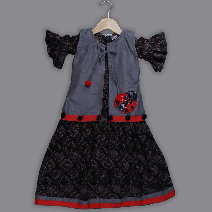 Black Rayon Frock with Fancy Grey Jacket