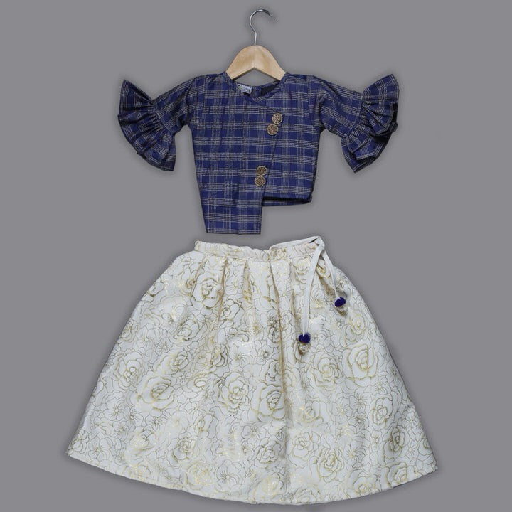 Blue Silk Top and Cream Ghaghra