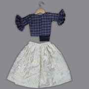 Blue Silk Top and Cream Ghaghra