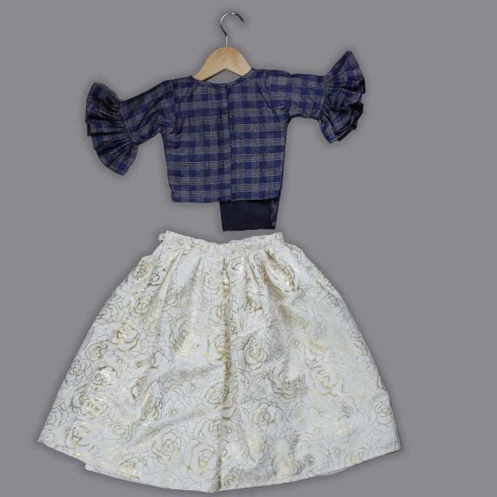 Blue Silk Top and Cream Ghaghra