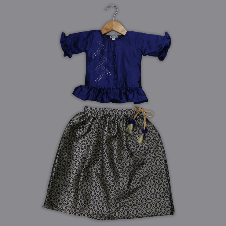Fancy Blue Blouse and Jacquard Ghaghra Set